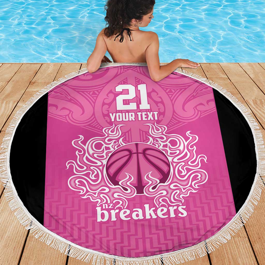 New Zealand Custom Beach Blanket Fire Basketball Maori Tribal Pink - Aussie Hoodie