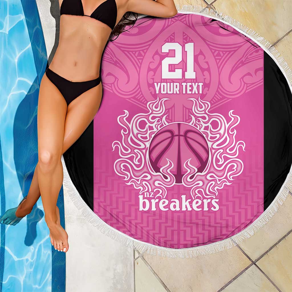New Zealand Custom Beach Blanket Fire Basketball Maori Tribal Pink - Aussie Hoodie
