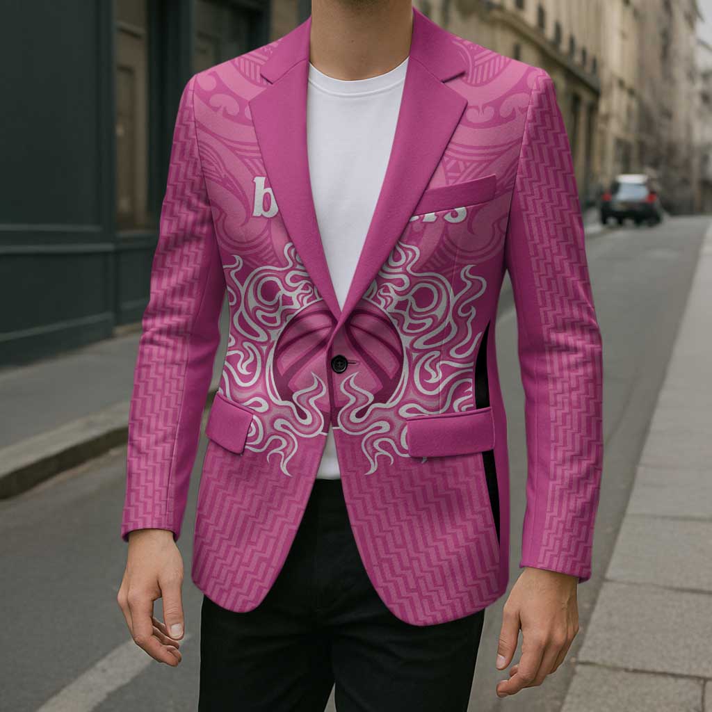 New Zealand Custom Blazer Fire Basketball Maori Tribal Pink - Aussie Hoodie