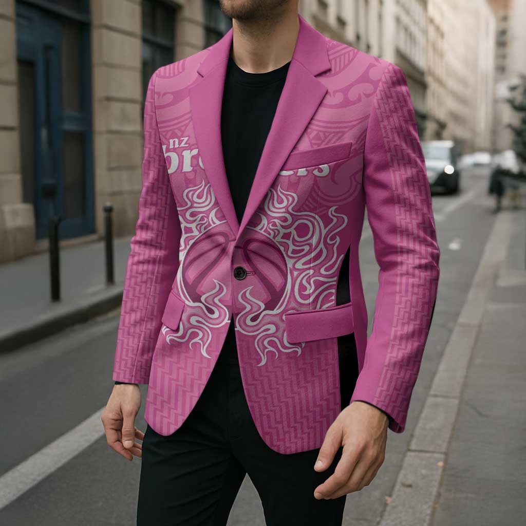 New Zealand Custom Blazer Fire Basketball Maori Tribal Pink - Aussie Hoodie