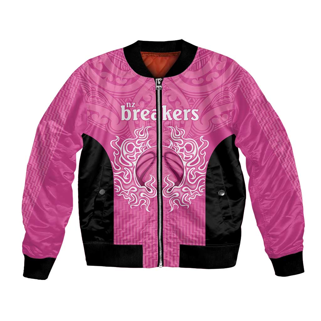 New Zealand Custom Bomber Jacket Fire Basketball Maori Tribal Pink - Aussie Hoodie