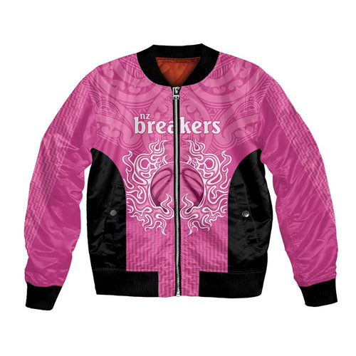 New Zealand Custom Bomber Jacket Fire Basketball Maori Tribal Pink - Aussie Hoodie