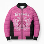 New Zealand Custom Bomber Puffer Jacket Fire Basketball Maori Tribal Pink - Aussie Hoodie