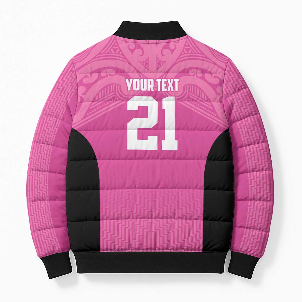 New Zealand Custom Bomber Puffer Jacket Fire Basketball Maori Tribal Pink - Aussie Hoodie