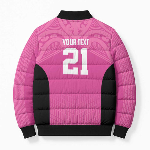 New Zealand Custom Bomber Puffer Jacket Fire Basketball Maori Tribal Pink - Aussie Hoodie