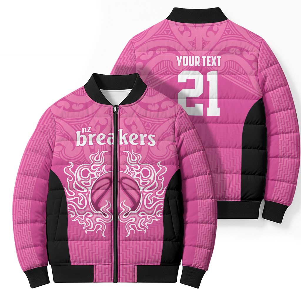 New Zealand Custom Bomber Puffer Jacket Fire Basketball Maori Tribal Pink - Aussie Hoodie
