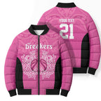 New Zealand Custom Bomber Puffer Jacket Fire Basketball Maori Tribal Pink - Aussie Hoodie