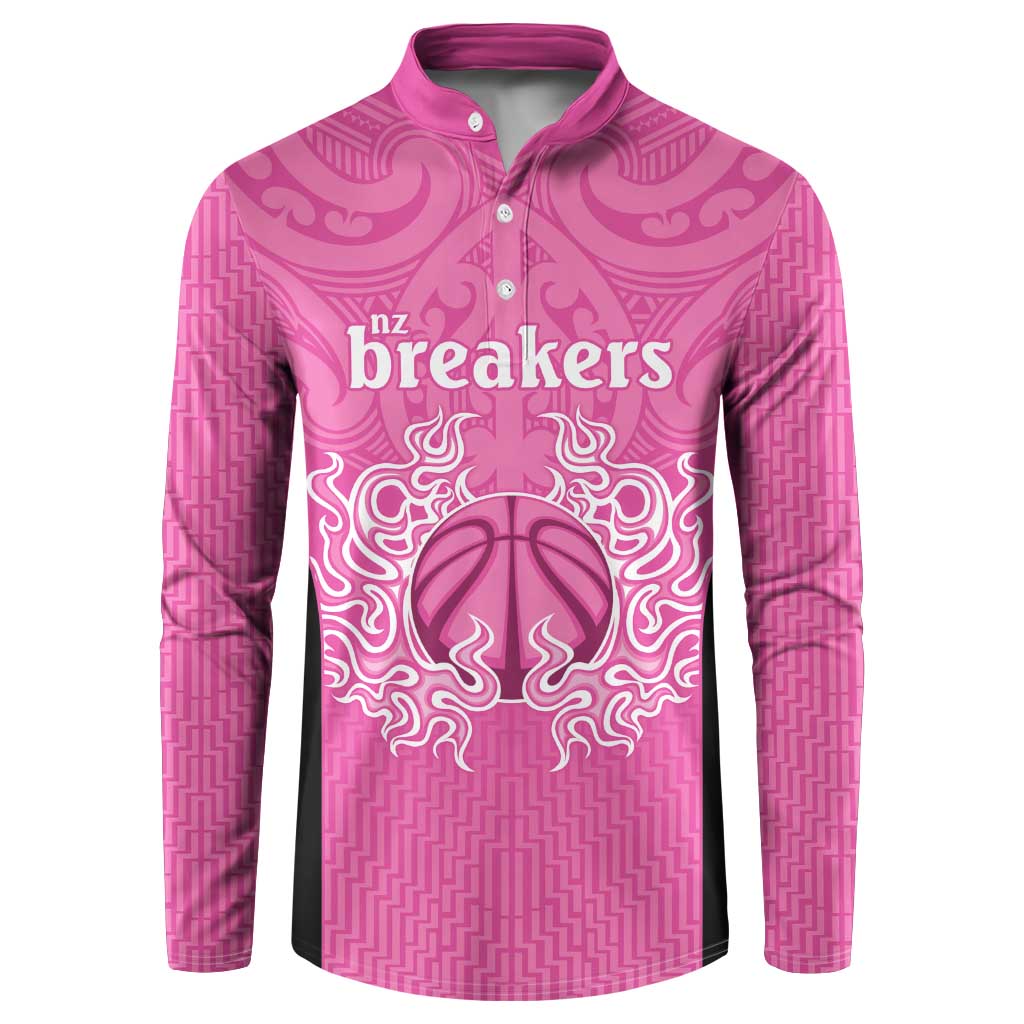 New Zealand Custom Button Sweatshirt Fire Basketball Maori Tribal Pink - Aussie Hoodie