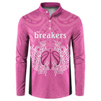 New Zealand Custom Button Sweatshirt Fire Basketball Maori Tribal Pink - Aussie Hoodie