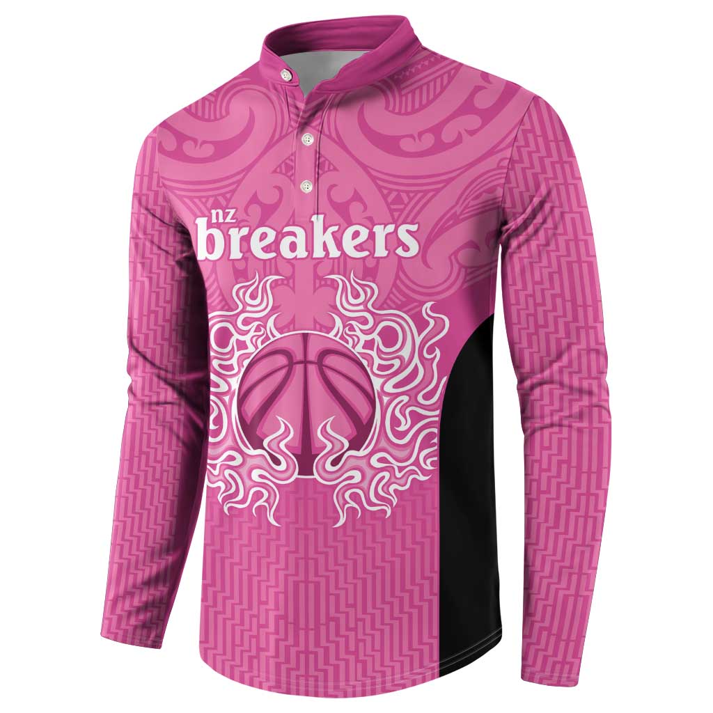 New Zealand Custom Button Sweatshirt Fire Basketball Maori Tribal Pink - Aussie Hoodie