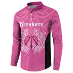New Zealand Custom Button Sweatshirt Fire Basketball Maori Tribal Pink - Aussie Hoodie