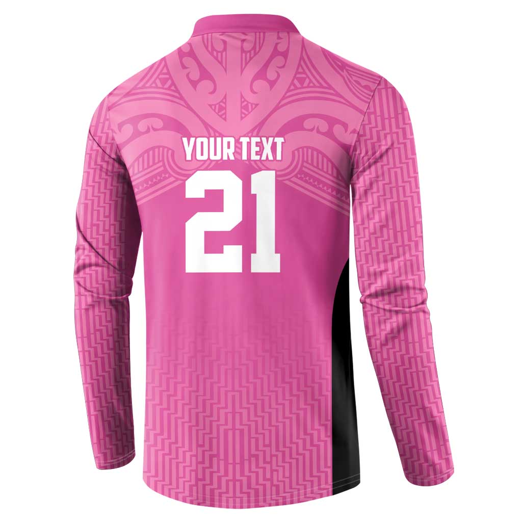 New Zealand Custom Button Sweatshirt Fire Basketball Maori Tribal Pink - Aussie Hoodie