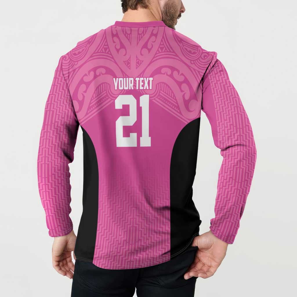 New Zealand Custom Button Sweatshirt Fire Basketball Maori Tribal Pink - Aussie Hoodie