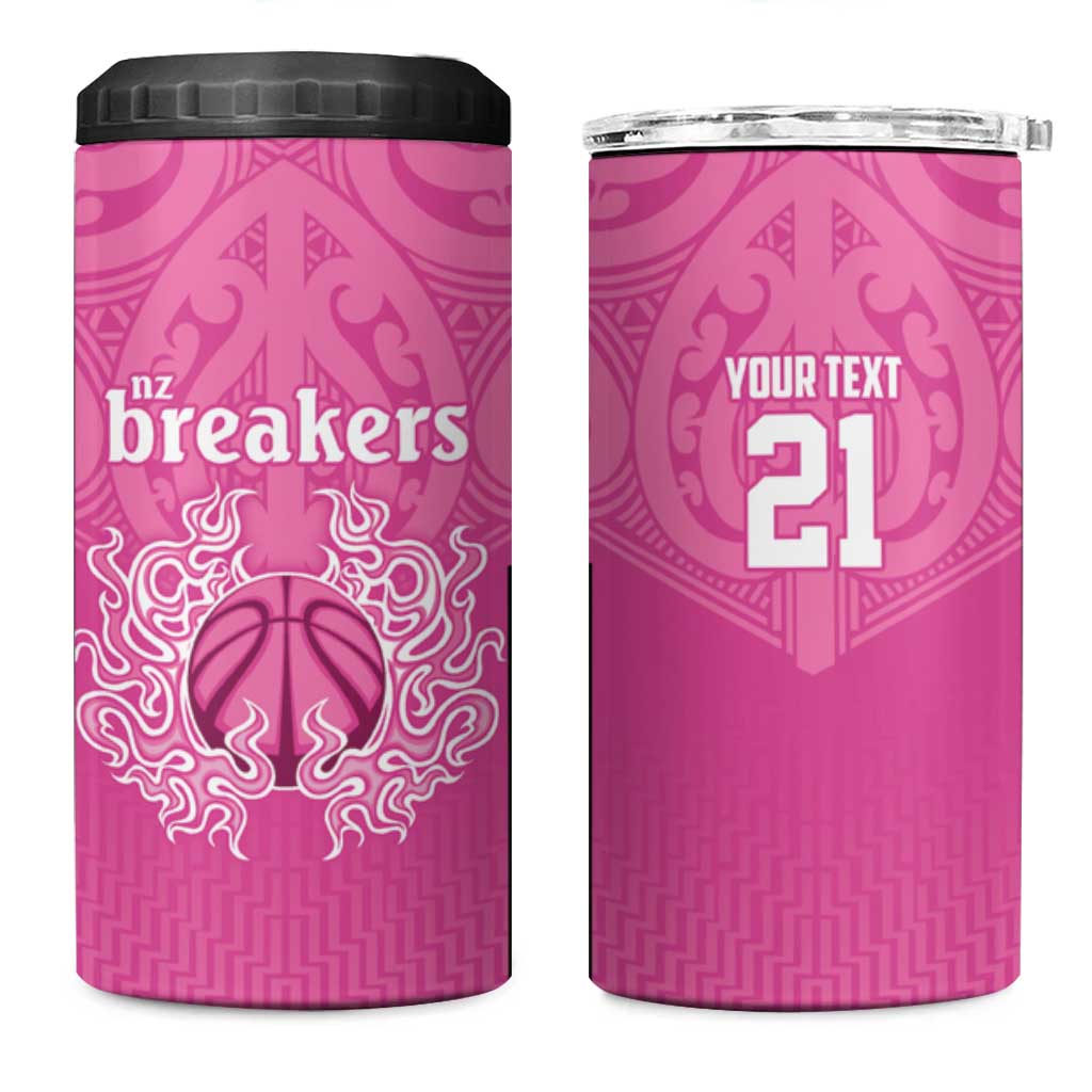 New Zealand Custom 4 in 1 Can Cooler Tumbler Fire Basketball Maori Tribal Pink - Aussie Hoodie