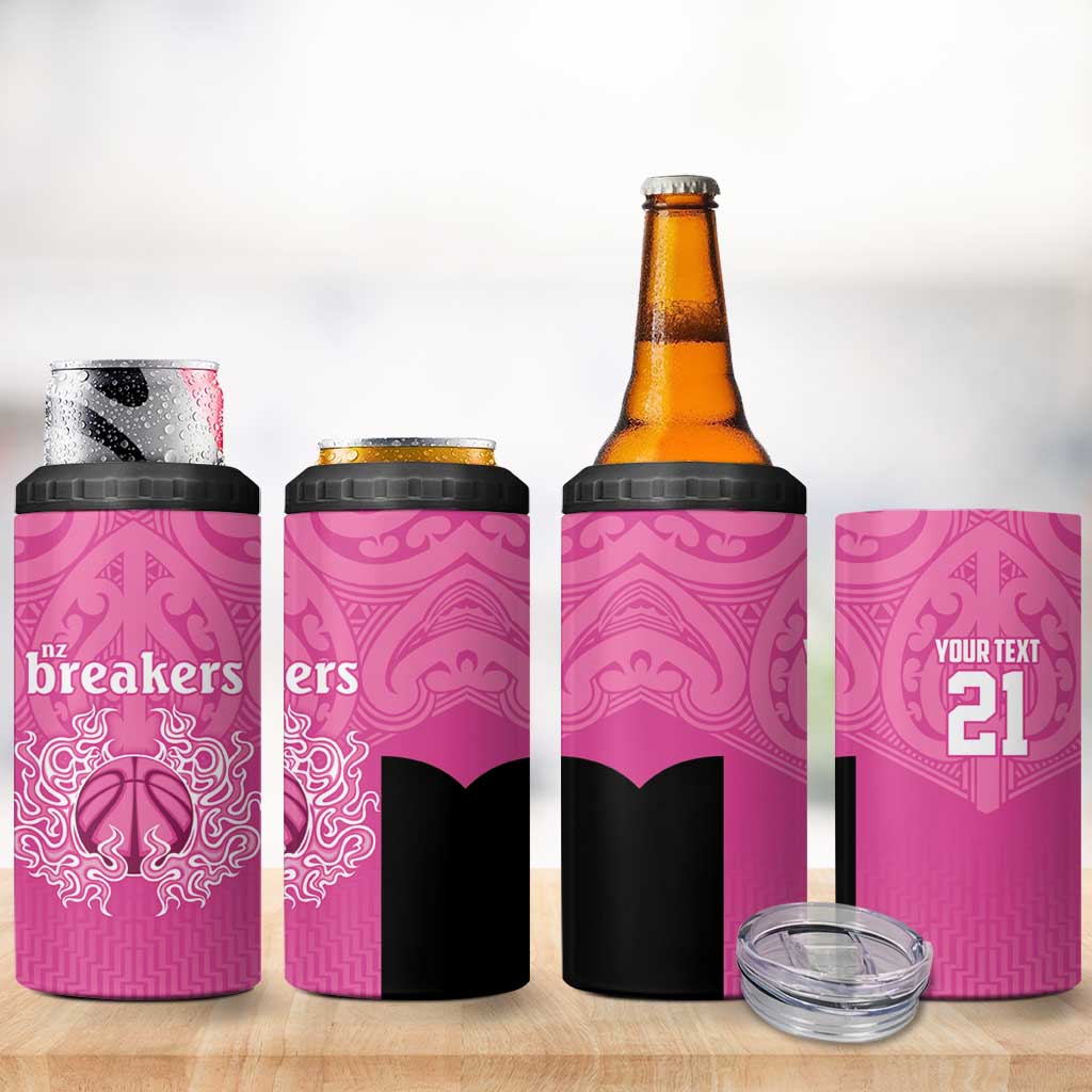 New Zealand Custom 4 in 1 Can Cooler Tumbler Fire Basketball Maori Tribal Pink - Aussie Hoodie
