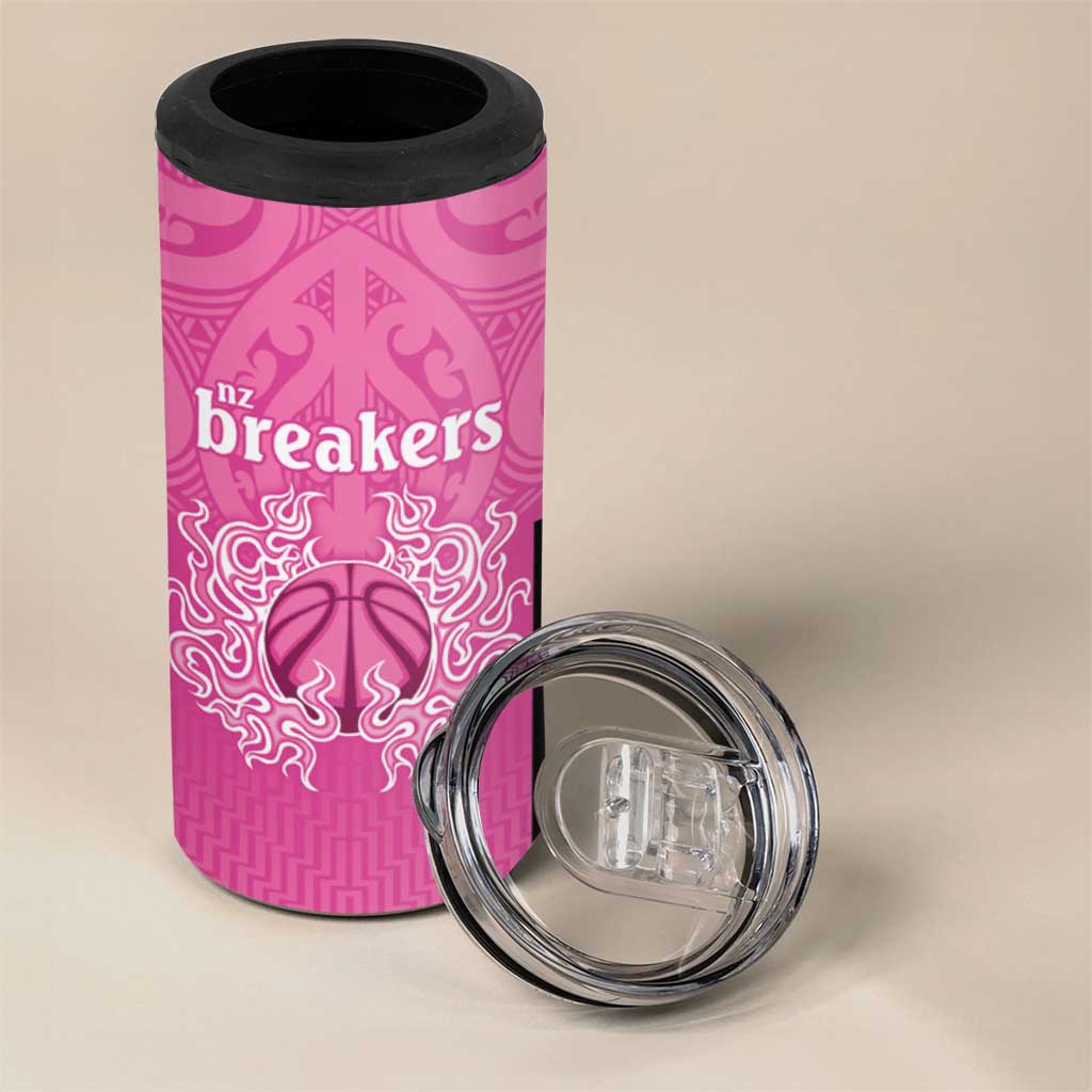 New Zealand Custom 4 in 1 Can Cooler Tumbler Fire Basketball Maori Tribal Pink - Aussie Hoodie