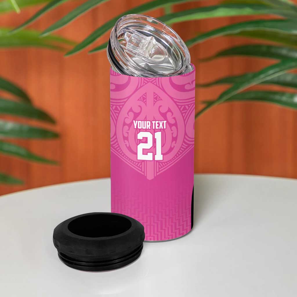 New Zealand Custom 4 in 1 Can Cooler Tumbler Fire Basketball Maori Tribal Pink - Aussie Hoodie