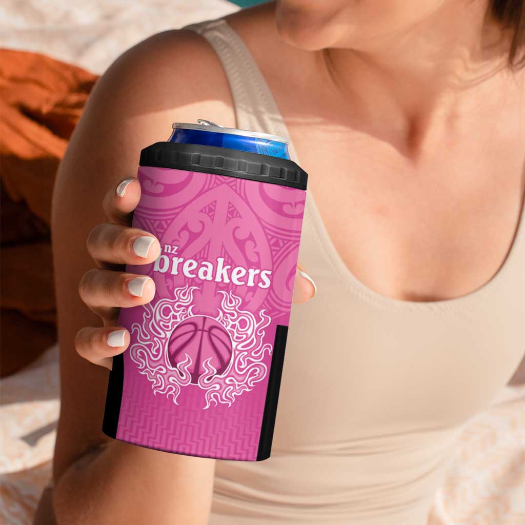 New Zealand Custom 4 in 1 Can Cooler Tumbler Fire Basketball Maori Tribal Pink - Aussie Hoodie