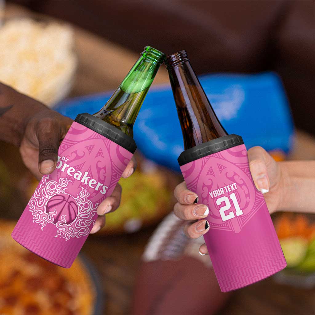 New Zealand Custom 4 in 1 Can Cooler Tumbler Fire Basketball Maori Tribal Pink - Aussie Hoodie