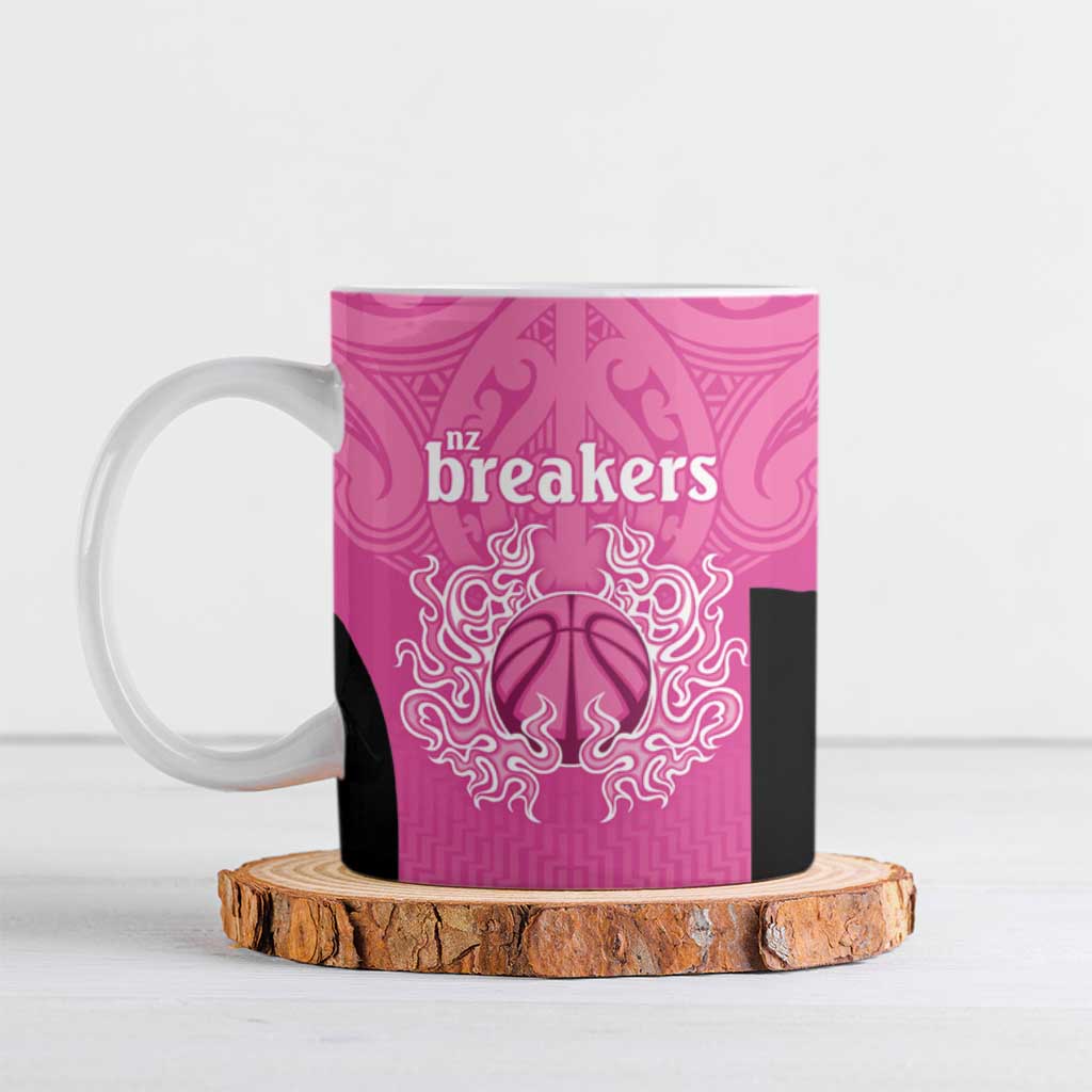 New Zealand Custom Ceramic Mug Fire Basketball Maori Tribal Pink - Aussie Hoodie