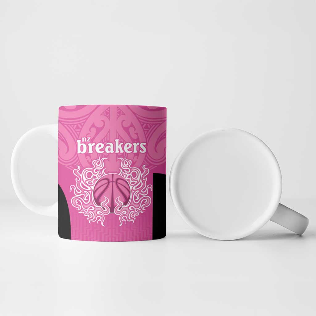 New Zealand Custom Ceramic Mug Fire Basketball Maori Tribal Pink - Aussie Hoodie