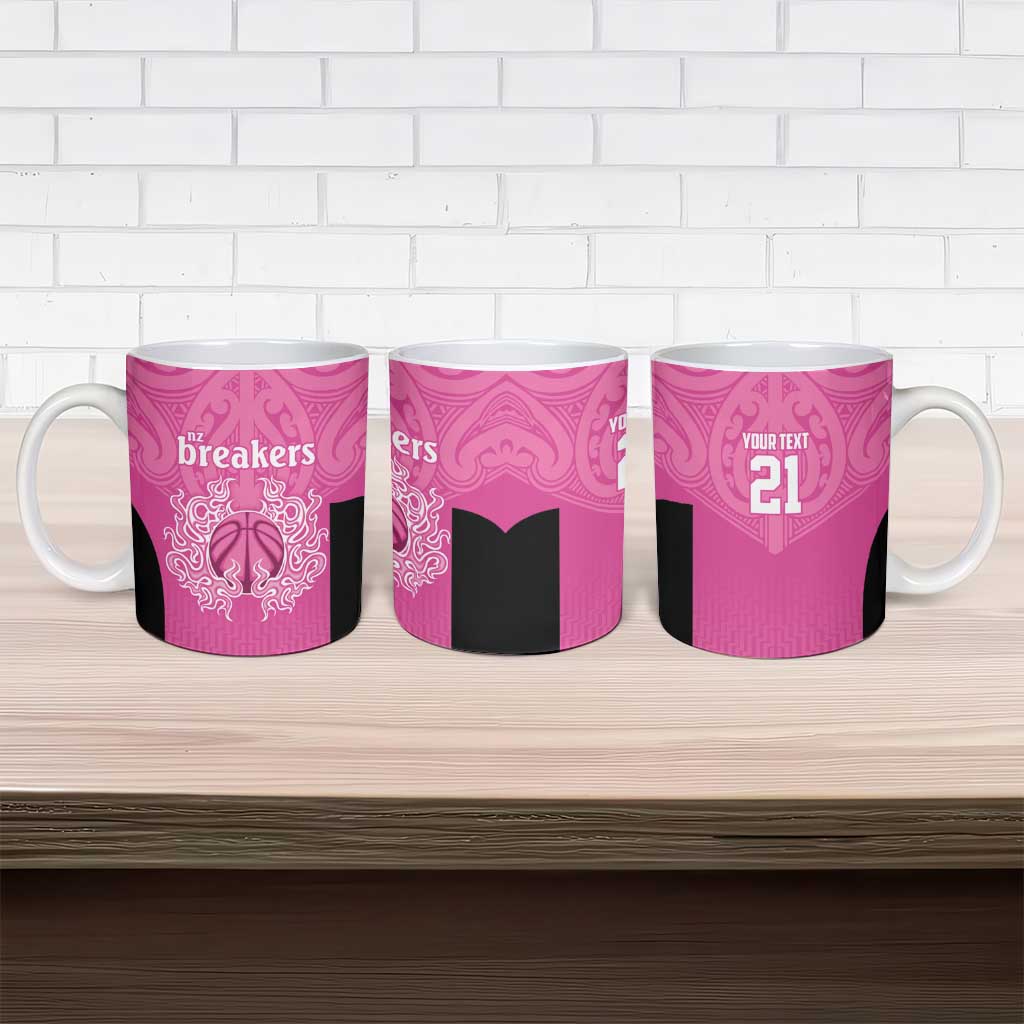 New Zealand Custom Ceramic Mug Fire Basketball Maori Tribal Pink - Aussie Hoodie