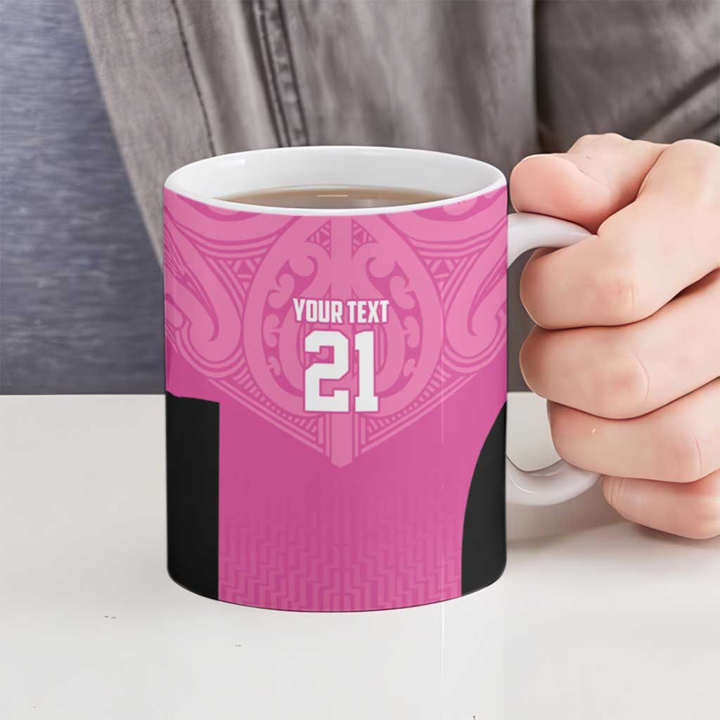New Zealand Custom Ceramic Mug Fire Basketball Maori Tribal Pink - Aussie Hoodie
