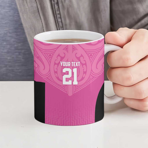 New Zealand Custom Ceramic Mug Fire Basketball Maori Tribal Pink - Aussie Hoodie