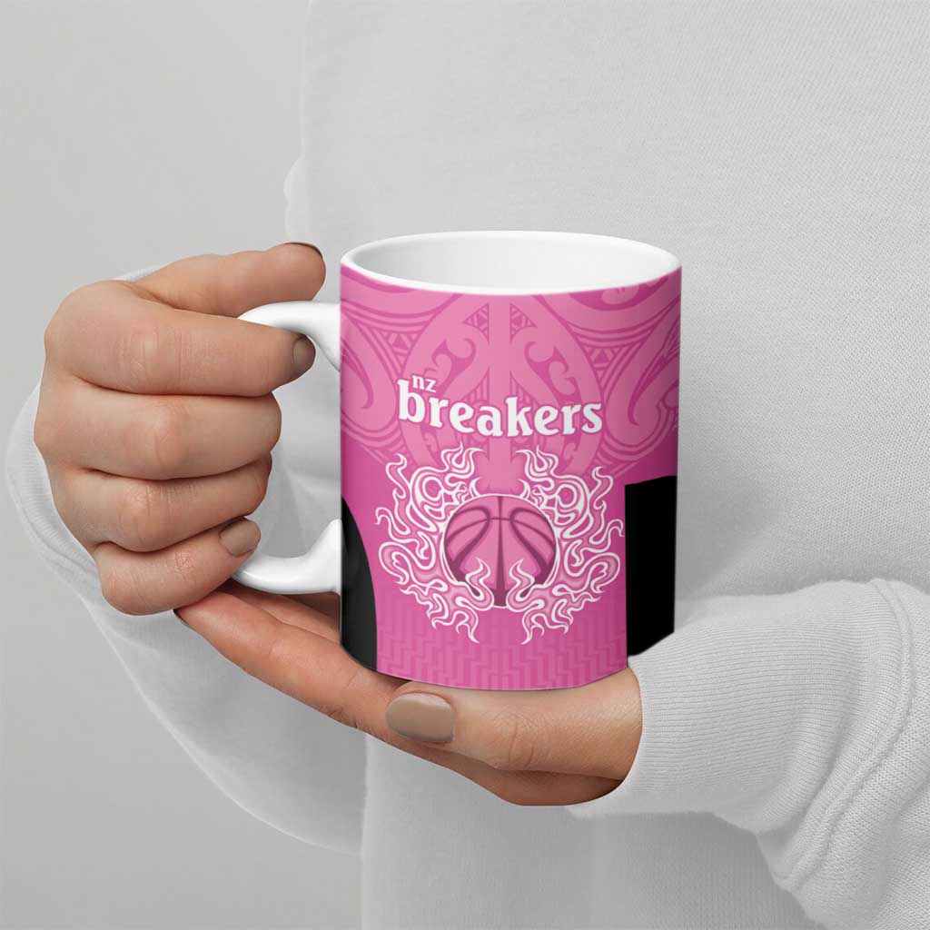New Zealand Custom Ceramic Mug Fire Basketball Maori Tribal Pink - Aussie Hoodie