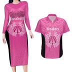 New Zealand Custom Couples Matching Long Sleeve Bodycon Dress and Hawaiian Shirt Fire Basketball Maori Tribal Pink - Aussie Hoodie