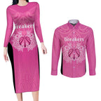New Zealand Custom Couples Matching Long Sleeve Bodycon Dress and Long Sleeve Button Shirt Fire Basketball Maori Tribal Pink - Aussie Hoodie