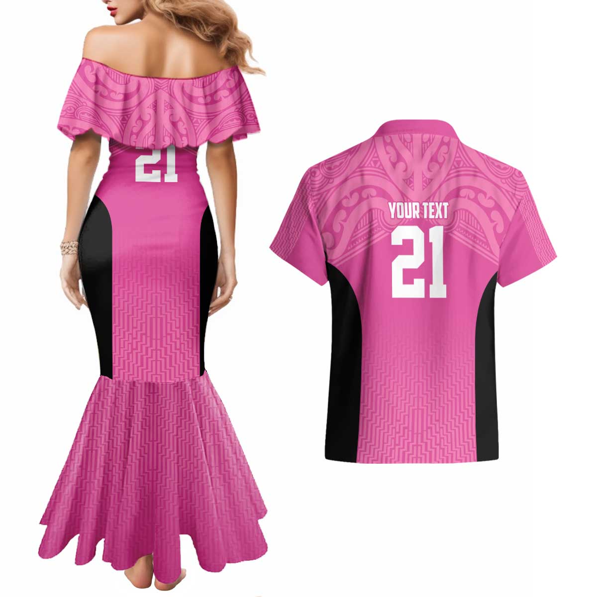 New Zealand Custom Couples Matching Mermaid Dress and Hawaiian Shirt Fire Basketball Maori Tribal Pink - Aussie Hoodie