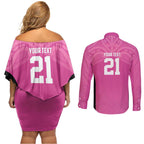 New Zealand Custom Couples Matching Off Shoulder Short Dress and Long Sleeve Button Shirt Fire Basketball Maori Tribal Pink - Aussie Hoodie