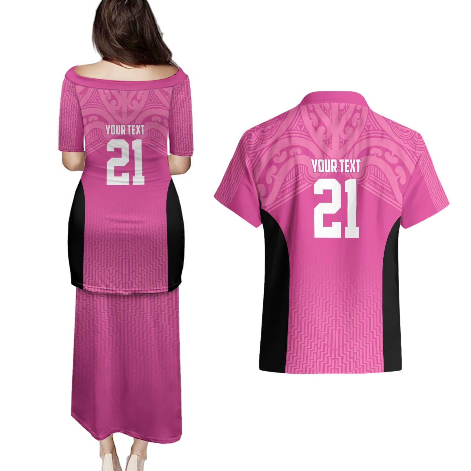 New Zealand Custom Couples Matching Puletasi and Hawaiian Shirt Fire Basketball Maori Tribal Pink - Aussie Hoodie