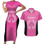 New Zealand Custom Couples Matching Short Sleeve Bodycon Dress and Hawaiian Shirt Fire Basketball Maori Tribal Pink - Aussie Hoodie