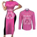 New Zealand Custom Couples Matching Short Sleeve Bodycon Dress and Long Sleeve Button Shirt Fire Basketball Maori Tribal Pink - Aussie Hoodie