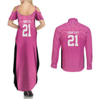 New Zealand Custom Couples Matching Summer Maxi Dress and Long Sleeve Button Shirt Fire Basketball Maori Tribal Pink - Aussie Hoodie