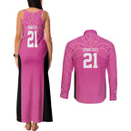 New Zealand Custom Couples Matching Tank Maxi Dress and Long Sleeve Button Shirt Fire Basketball Maori Tribal Pink - Aussie Hoodie