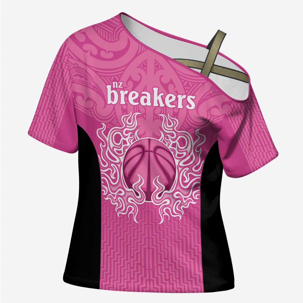 New Zealand Custom Cross Shoulder Shirt Fire Basketball Maori Tribal Pink - Aussie Hoodie