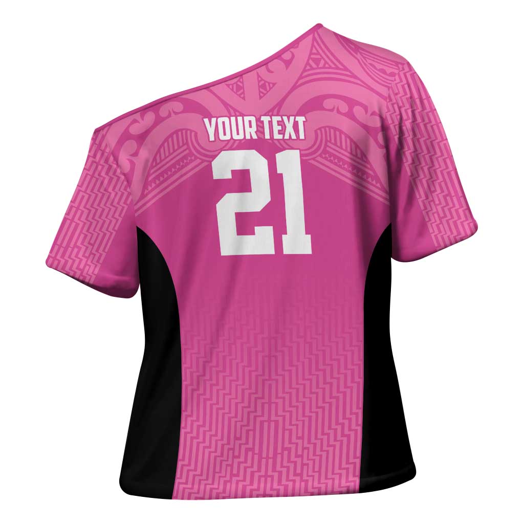 New Zealand Custom Cross Shoulder Shirt Fire Basketball Maori Tribal Pink - Aussie Hoodie