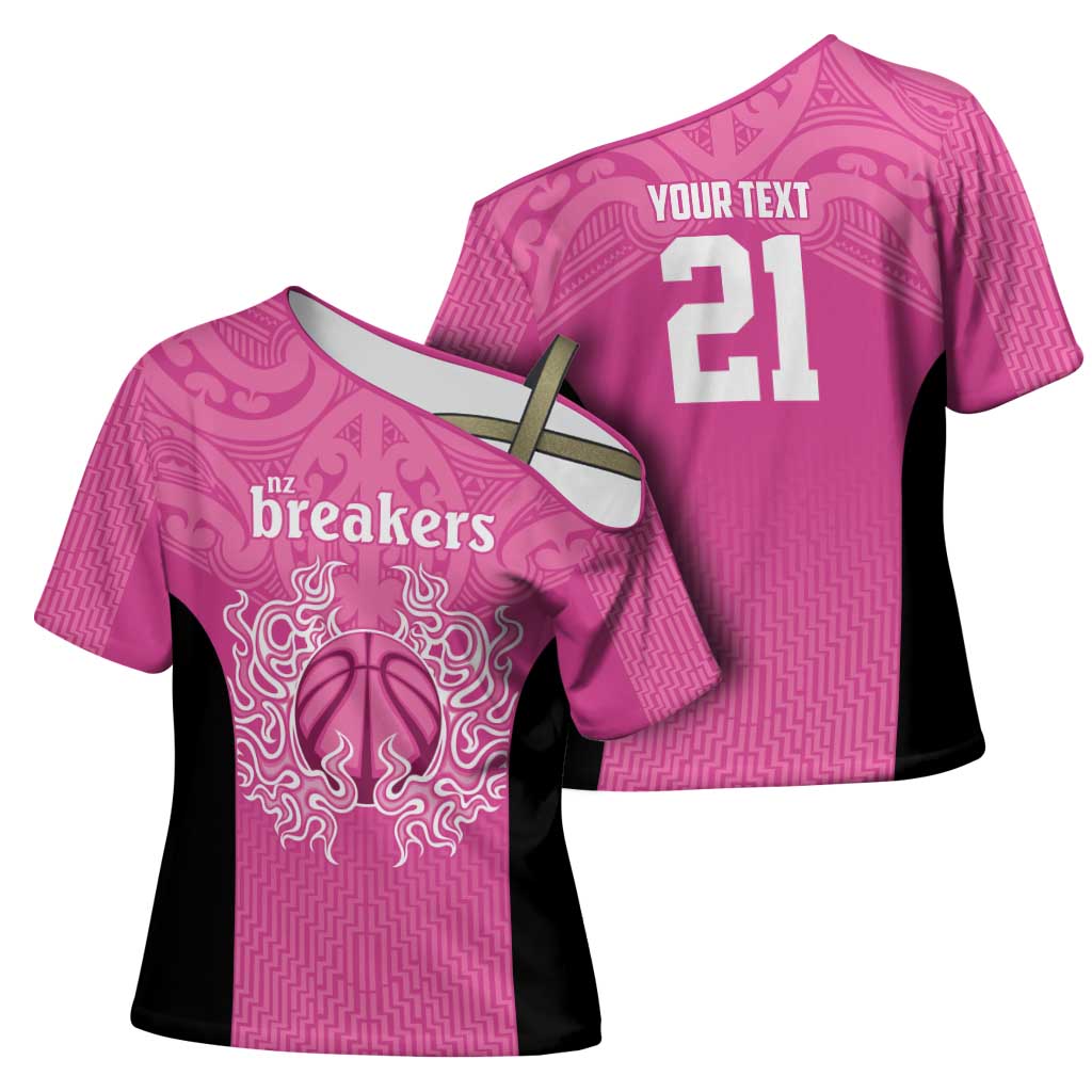 New Zealand Custom Cross Shoulder Shirt Fire Basketball Maori Tribal Pink - Aussie Hoodie