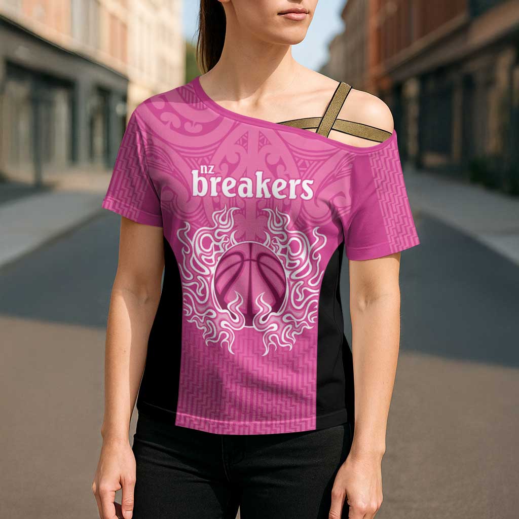 New Zealand Custom Cross Shoulder Shirt Fire Basketball Maori Tribal Pink - Aussie Hoodie