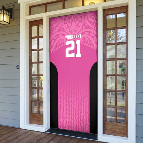 New Zealand Custom Door Cover Fire Basketball Maori Tribal Pink - Aussie Hoodie
