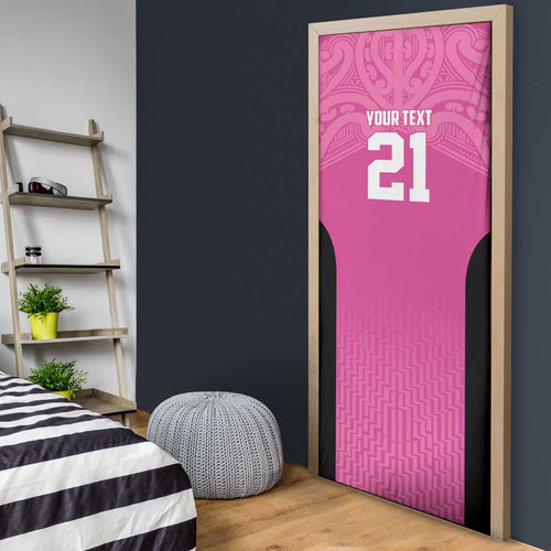 New Zealand Custom Door Cover Fire Basketball Maori Tribal Pink - Aussie Hoodie