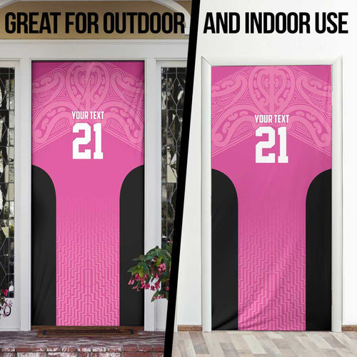 New Zealand Custom Door Cover Fire Basketball Maori Tribal Pink - Aussie Hoodie