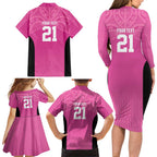 New Zealand Custom Family Matching Long Sleeve Bodycon Dress and Hawaiian Shirt Fire Basketball Maori Tribal Pink - Aussie Hoodie