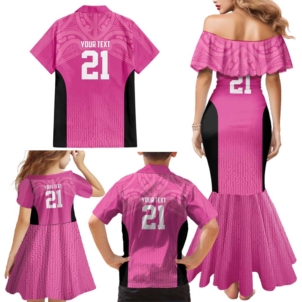 New Zealand Custom Family Matching Mermaid Dress and Hawaiian Shirt Fire Basketball Maori Tribal Pink - Aussie Hoodie