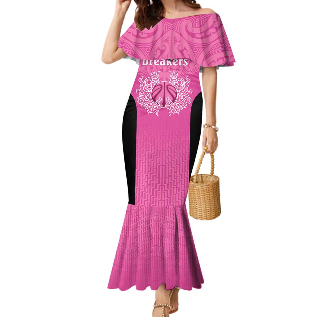 New Zealand Custom Family Matching Mermaid Dress and Hawaiian Shirt Fire Basketball Maori Tribal Pink - Aussie Hoodie
