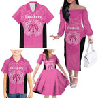 New Zealand Custom Family Matching Off The Shoulder Long Sleeve Dress and Hawaiian Shirt Fire Basketball Maori Tribal Pink - Aussie Hoodie
