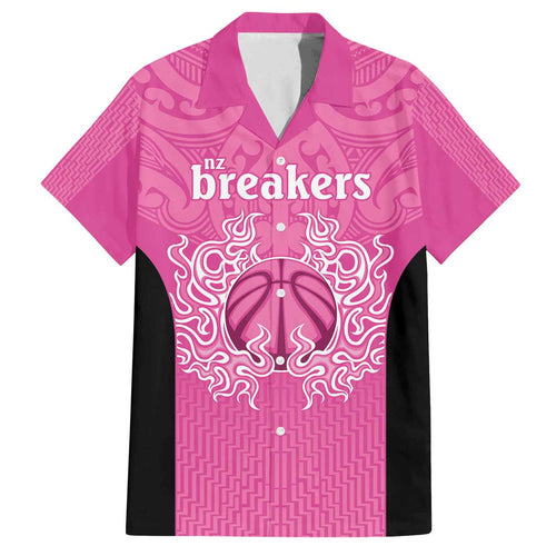 New Zealand Custom Family Matching Off The Shoulder Long Sleeve Dress and Hawaiian Shirt Fire Basketball Maori Tribal Pink - Aussie Hoodie